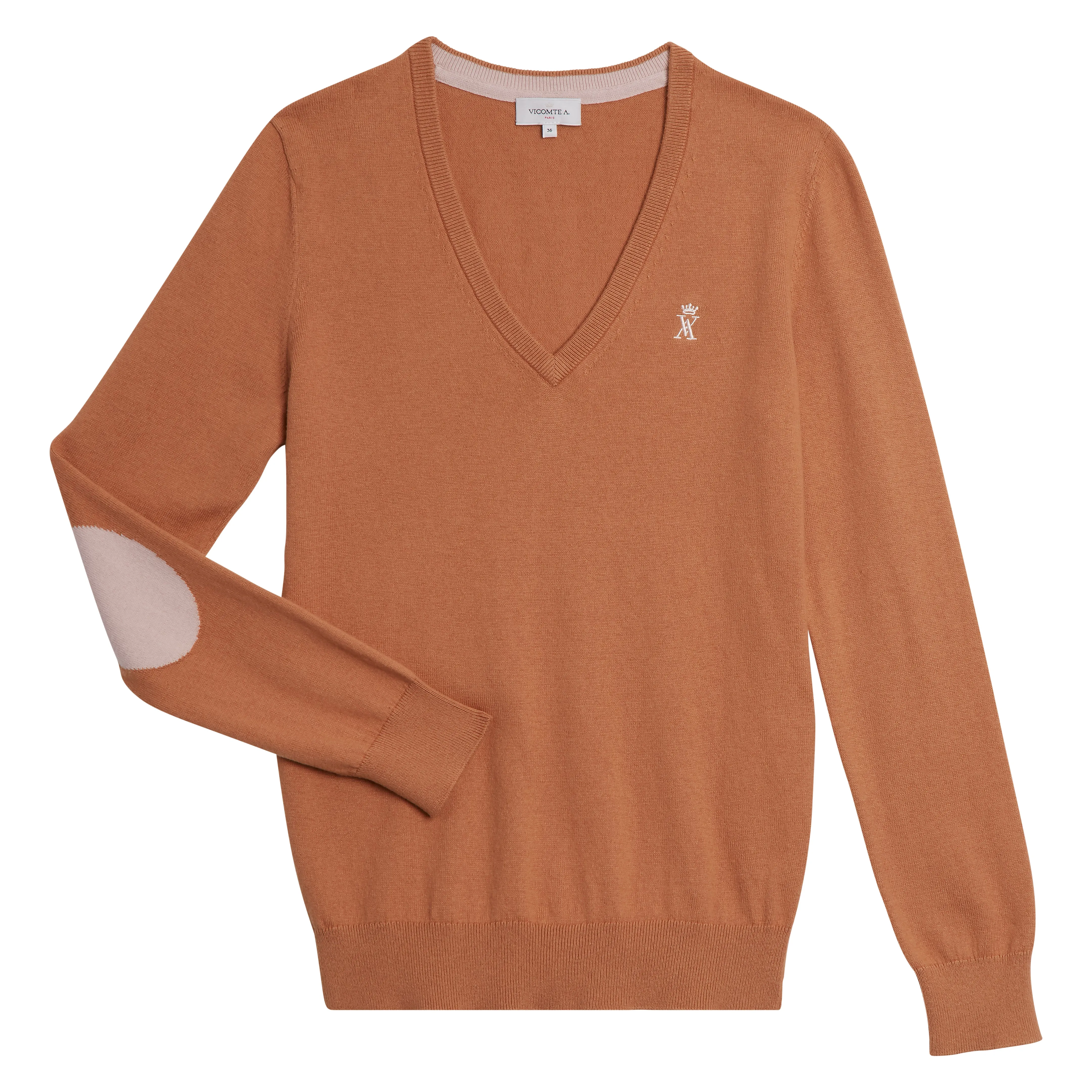 Pull Col V à Coudières Beige Femme