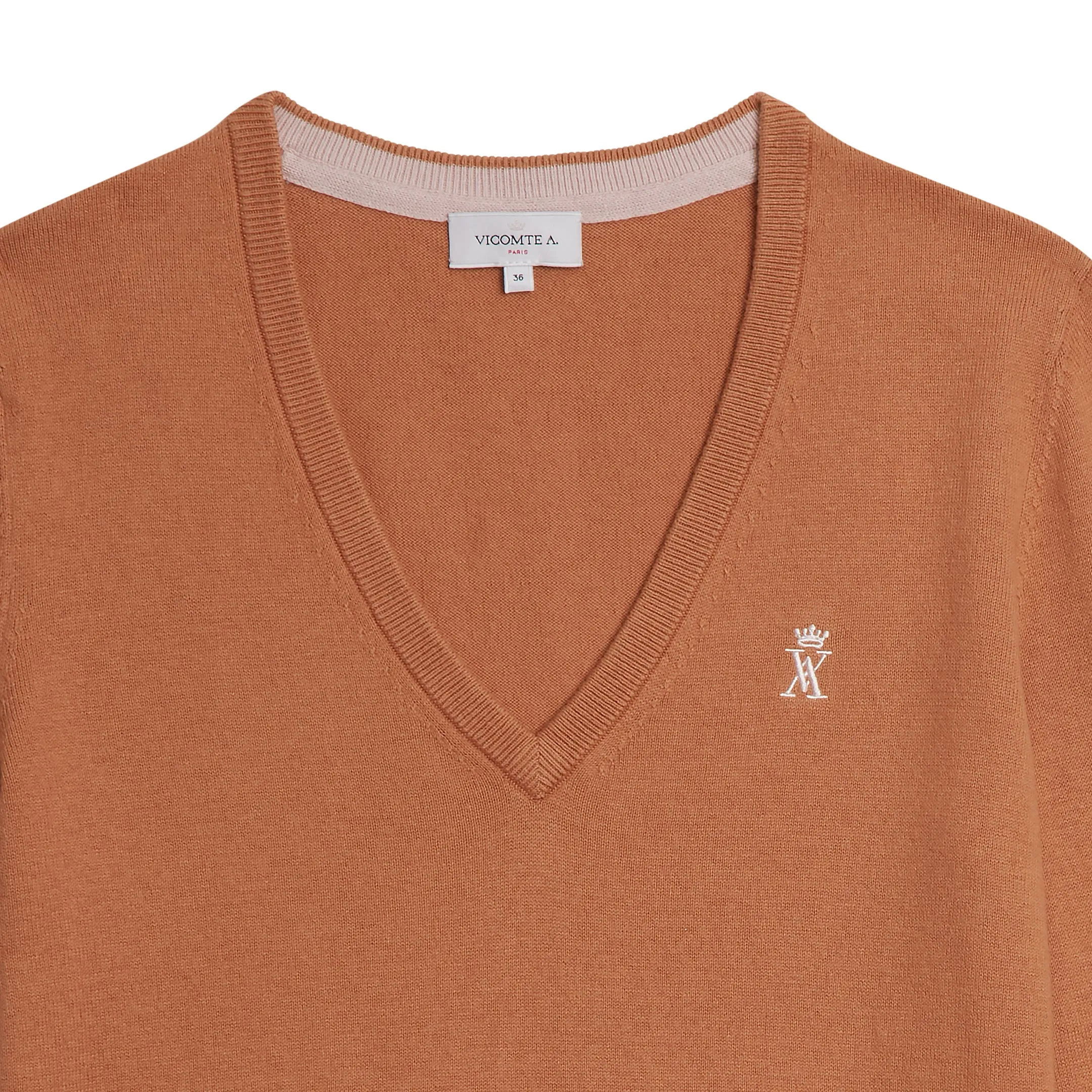 Pull Col V à Coudières Beige Femme